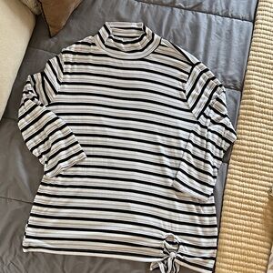 St. John's Bay Black and White Ribbed Stripe Top with Mock Neck